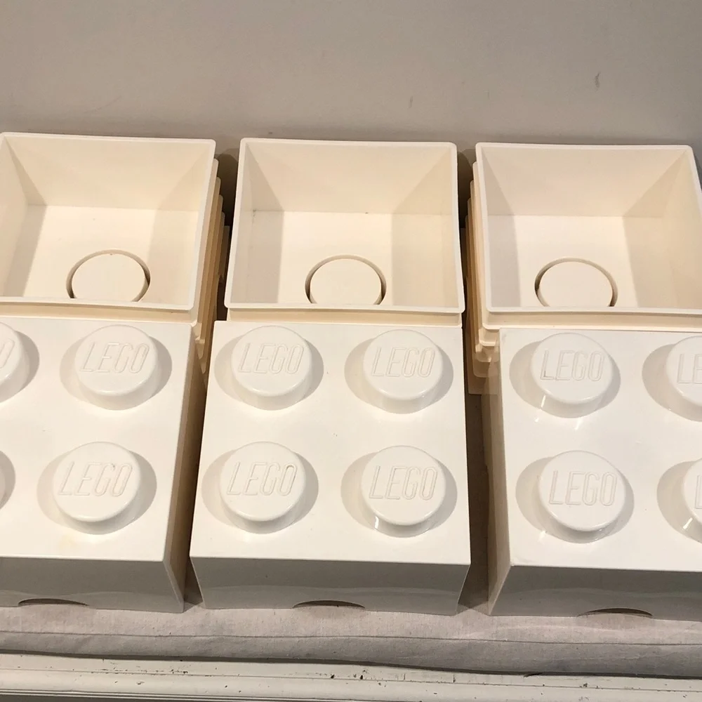 White Lego Storage Brick 10 x 10 Storage Cube Container Set of 3 Pls Read